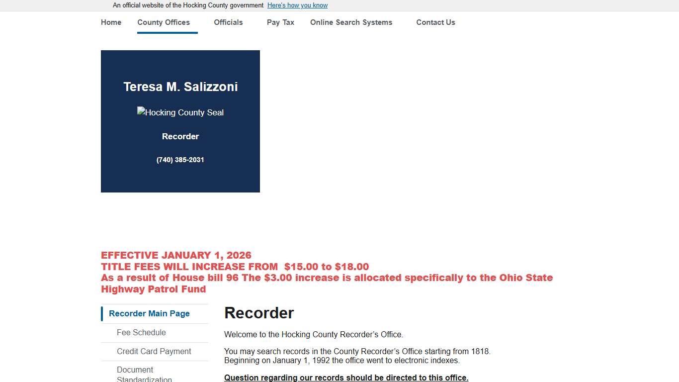 Recorder | Hocking County